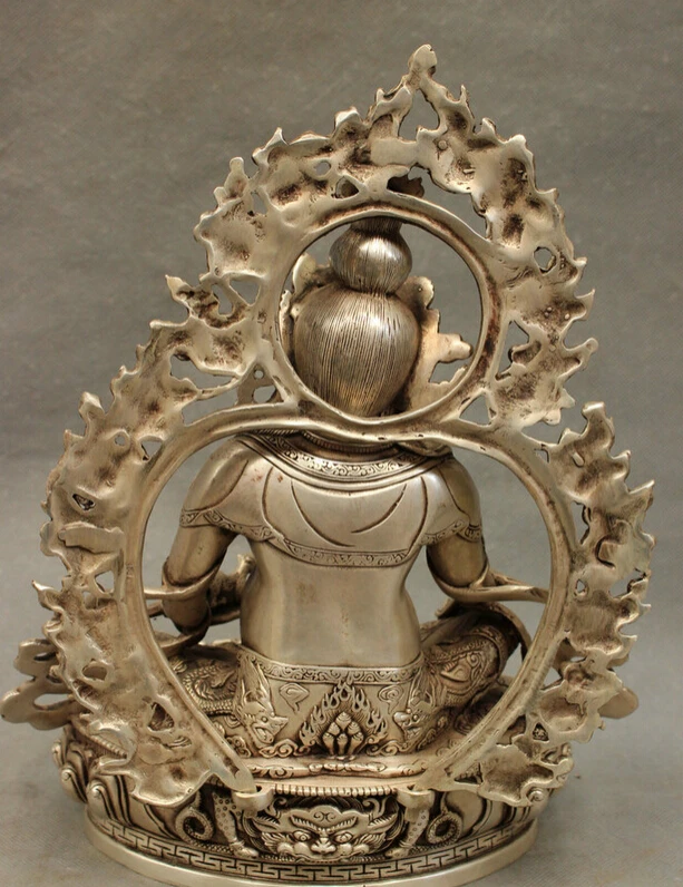 

fast shipping USPS to USA S1753 12" Tibet Temple Buddhism Silver Dragon Yellow Jambhala Buddha Statue Brass Joss