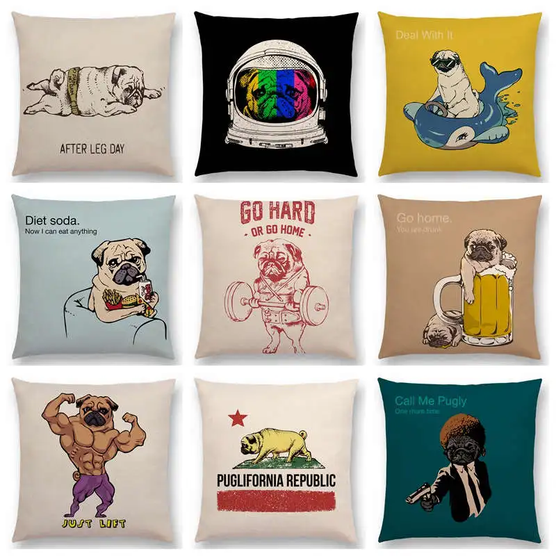 Женский чехол с забавным бульдогом интересный красочный для подушки в виде мопса