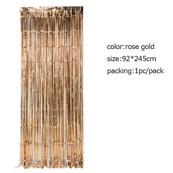 Rose Gold 3 фута x 8 фута мерцающее розовое золото бахрома мишура двери шторы металлическая фольга фон для фото на вечеринке Свадьба День рождения паб вечерние сцены - Цвет: Rose Gold