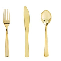 disposable plastic tableware luxury style utensils wedding party cutlery set bronze golden spoon fork knife dinnerware sets