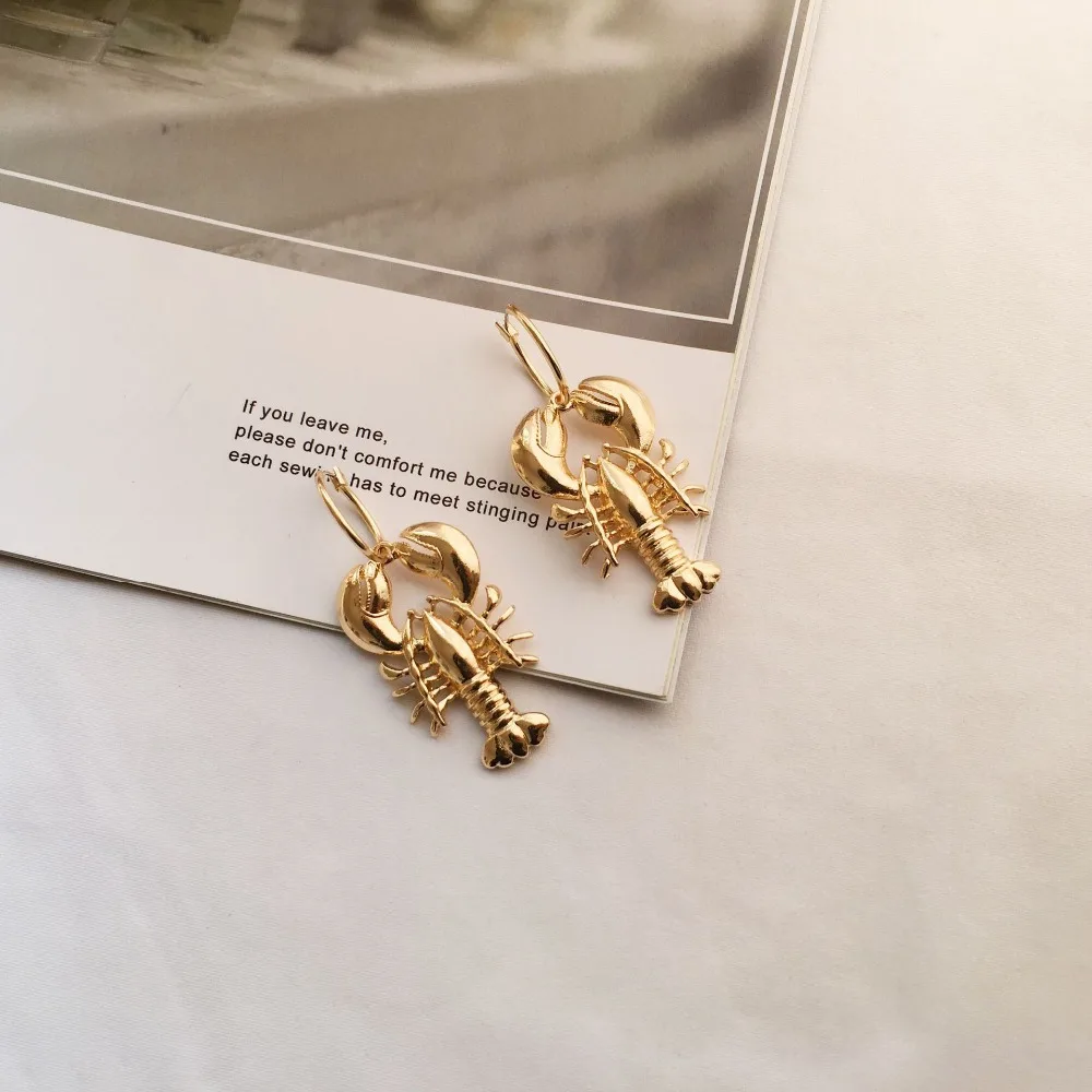 Gold Cute Ocean Beach Sea Animal Lobster Earrings Vintage Drop for Women Bohemia Round Jewelry Gifts Brincos | Украшения и
