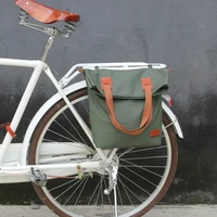 tourbon retro bicycle bag bike rear seat carrier bags vintage cycling pannier bags pack green waxed canvas waterproof pouch