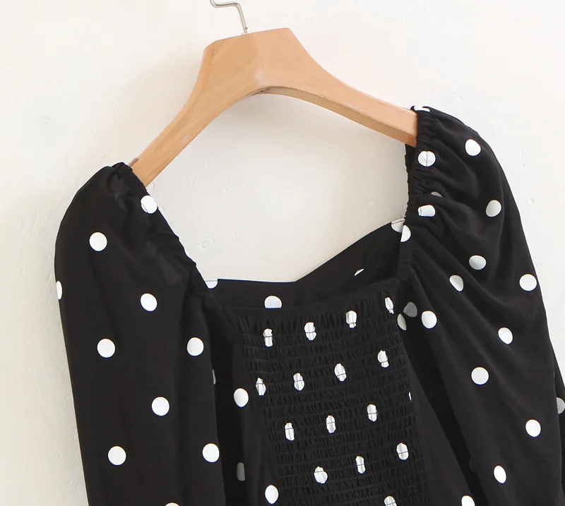 Летняя рубашка Женская винтажная винтажные платья в горошек Блузка Милая Шея