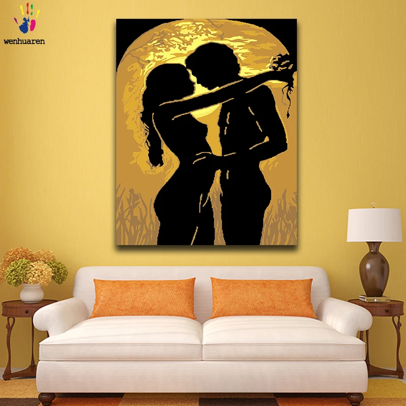 DIY Coloring paint by numbers Man and woman hugging in the sunset paintings with kits 40x50 framed | Дом и сад