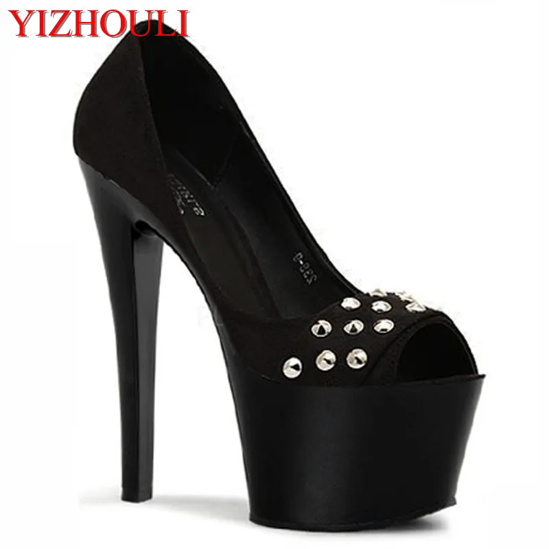 Spring new black willow nail 17cm high heels hate sky-high women's shoes and crystal shallow-mouth Dance Shoes