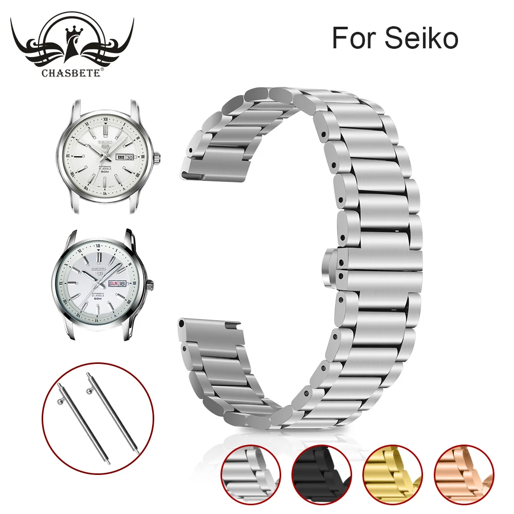 Металлический ремешок для часов Seiko 20 мм серебро нержавеющая сталь 22 браслет