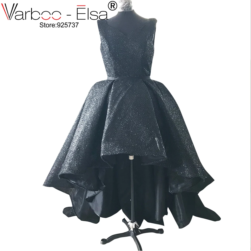 VARBOO_ELSA 2018 черное блестящее сексуальное вечернее платье короткое спереди длинное