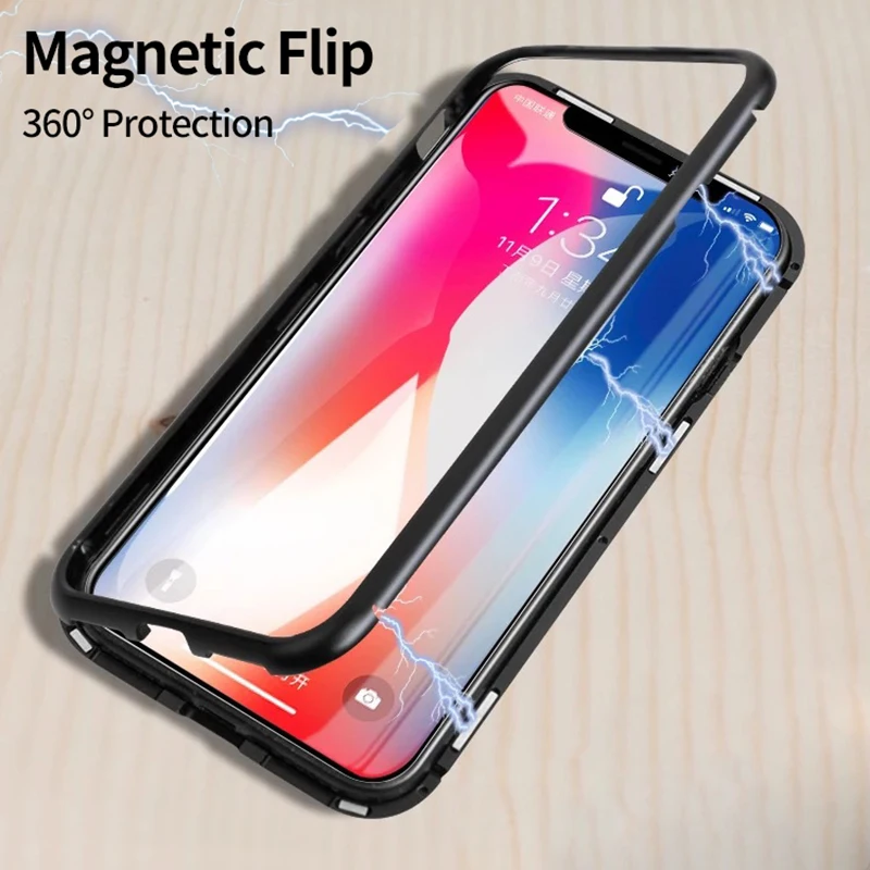 Магнитная адсорбции флип чехол для iPhone X 8 плюс 7 закаленное Стекло задняя крышка