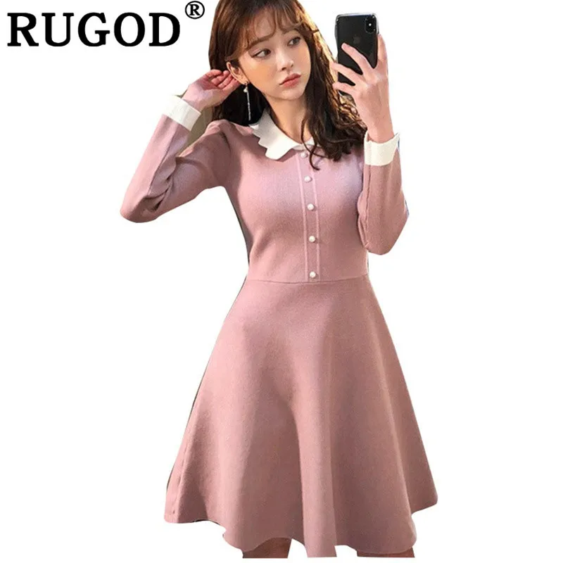 RUGOD элегантное офисное женское платье Weaing туника с длинными рукавами и