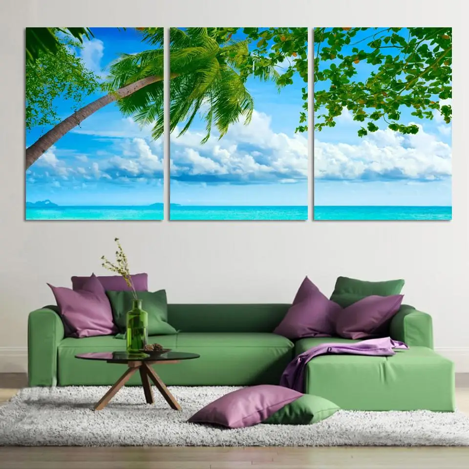 

Modern Tropical Coconut Tree Landscape Painting Canvas Art HD Seaview Decorative Picture Print Paintings
