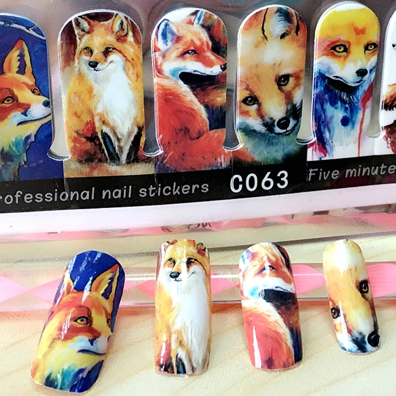 2 упаковки стильных наклеек для ногтей в виде лисы полностью закрывающие клейкие