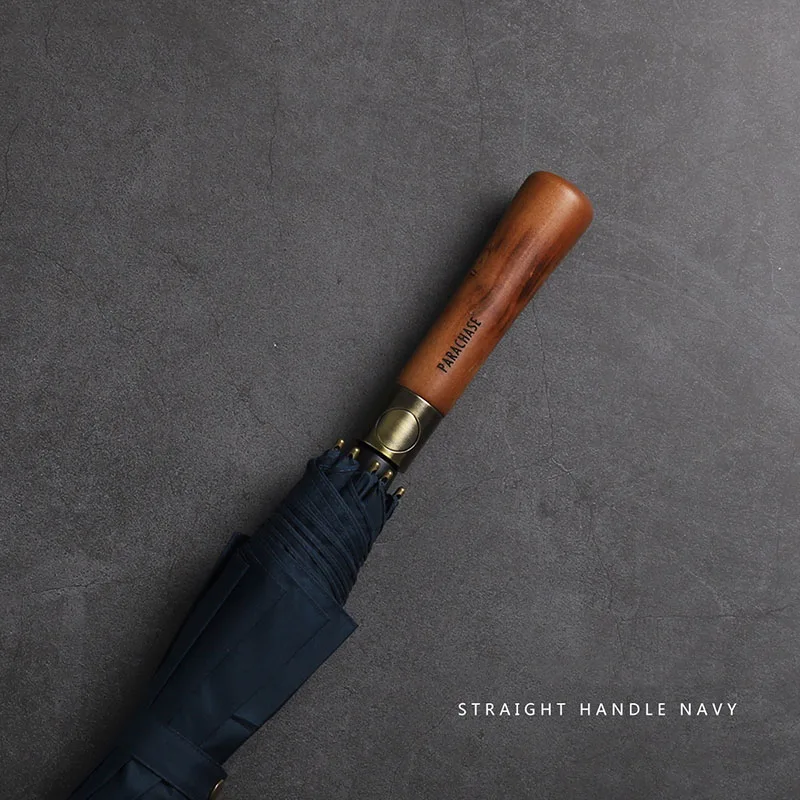Navy-Straight Парашютный большой зонт для мужчин и женщин, двойной слой, ветронепроницаемый Зонт с 8 ребрами, деревянная длинная ручка, автоматический сильный зонт Chuva - Цвет: Navy-Straight