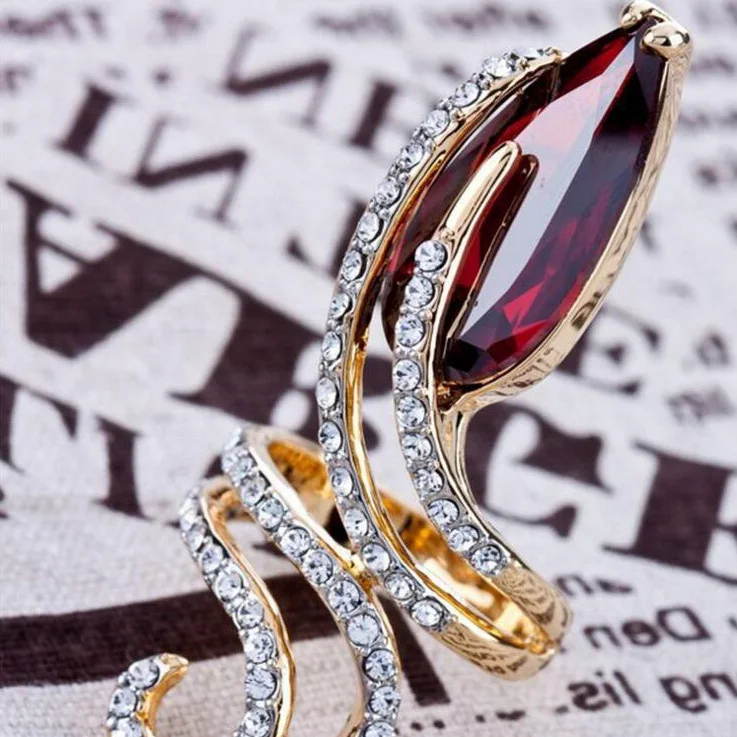 Fashion Red Gem Rings For Women Classic Wedding Romantic Ring Gold Color Jewelry Crystal Female | Украшения и аксессуары