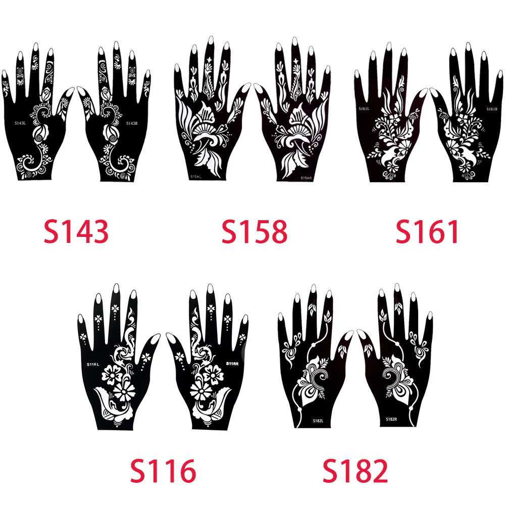 5 пар трафарет для татуировок в индийском стиле Mehndi татуажа Аэрограф Рисование
