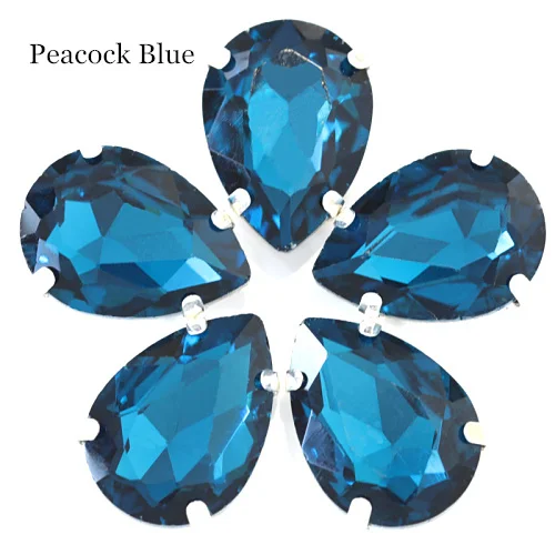 Peacock blue Каплевидные разноцветные стеклянные стразы шьют на Стразы с капелькой в виде когтей хрустальные пришивные стразы для свадебного платья B2676 - Цвет: Peacock blue