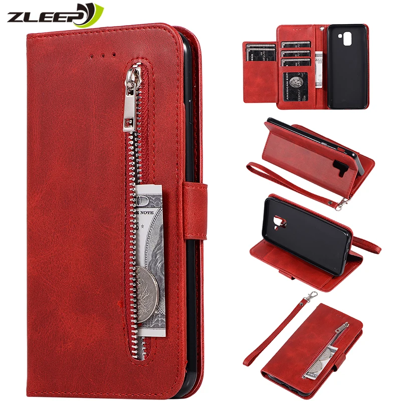 Leather Wallet Case For Samsung Galaxy A52 A72 S22 S21 A73 A53 A13 A32 A22 A12 A71 A51 J5 J6 Plus Zipper Flip Card Phone Cover