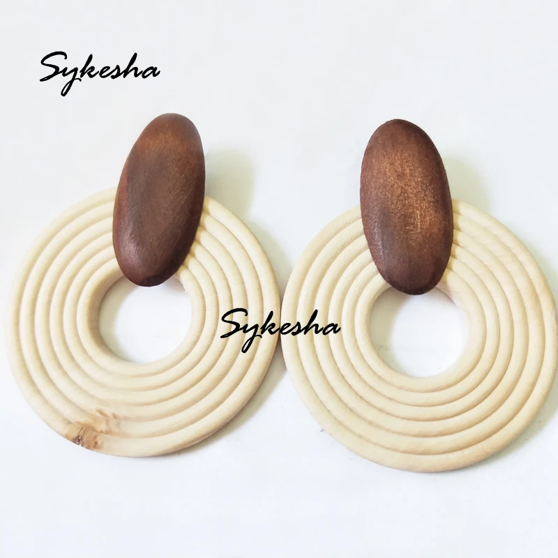 Женские крупные круглые деревянные серьги ручной работы в африканском