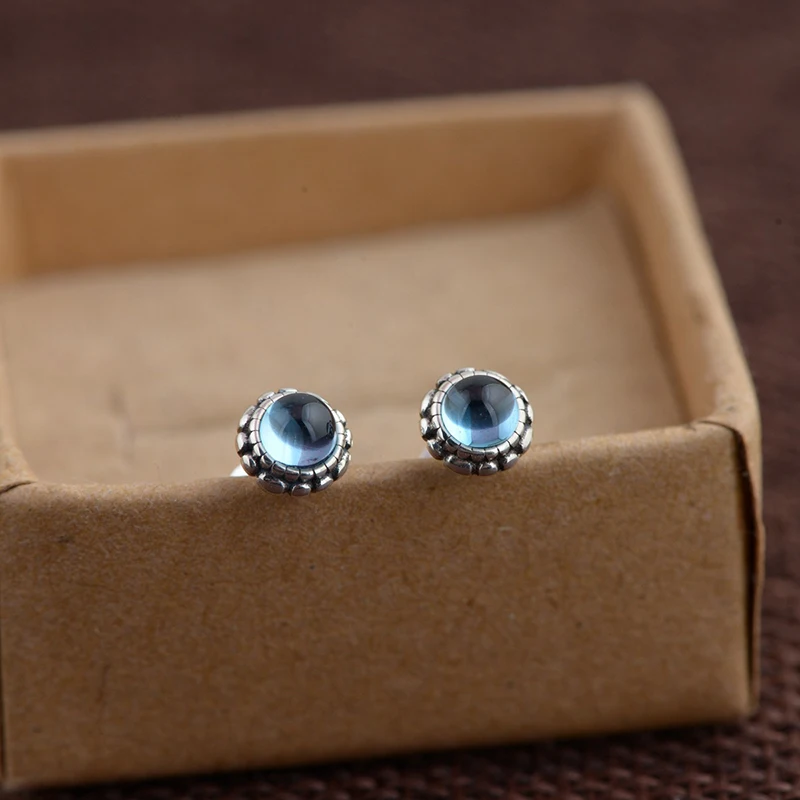 Женские серьги-гвоздики с голубым топазом MAYONES Винтажные серьги из тайского