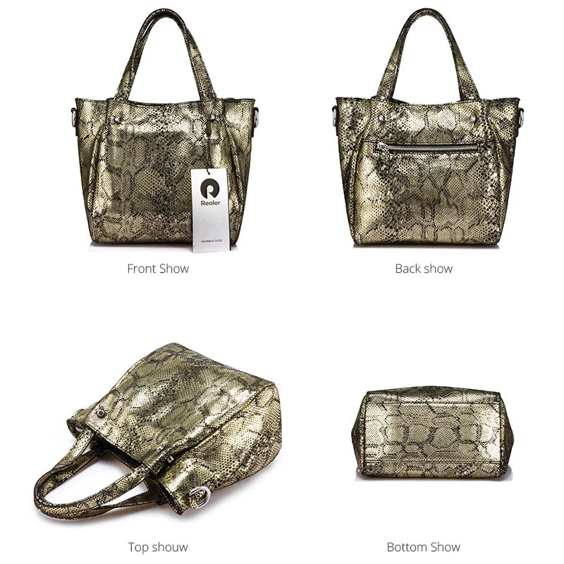REALER Сумки из натуральной кожи для женщин через плечо сообщения сумки высокого качества роскошные женские сумки классические змеиные принты