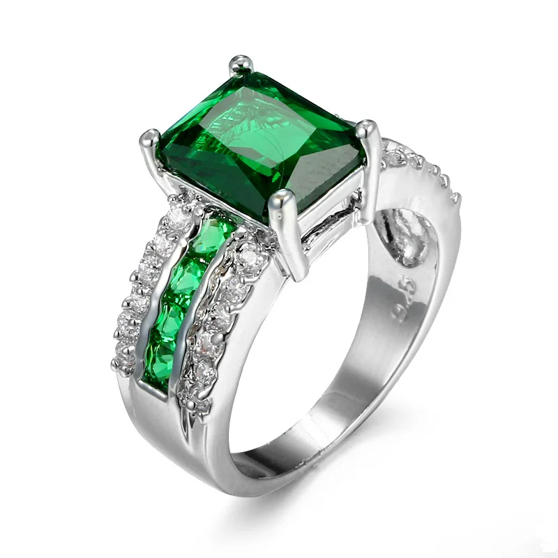 

Square Cut Green Zirconia Ring Sparkling White Gold Filled Wedding Bride Womens Ring