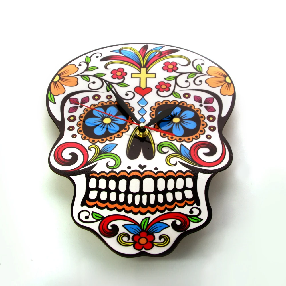 Мексиканские Часы Dia De Los Muertos Day of the Dead настенные часы с цветочным черепом