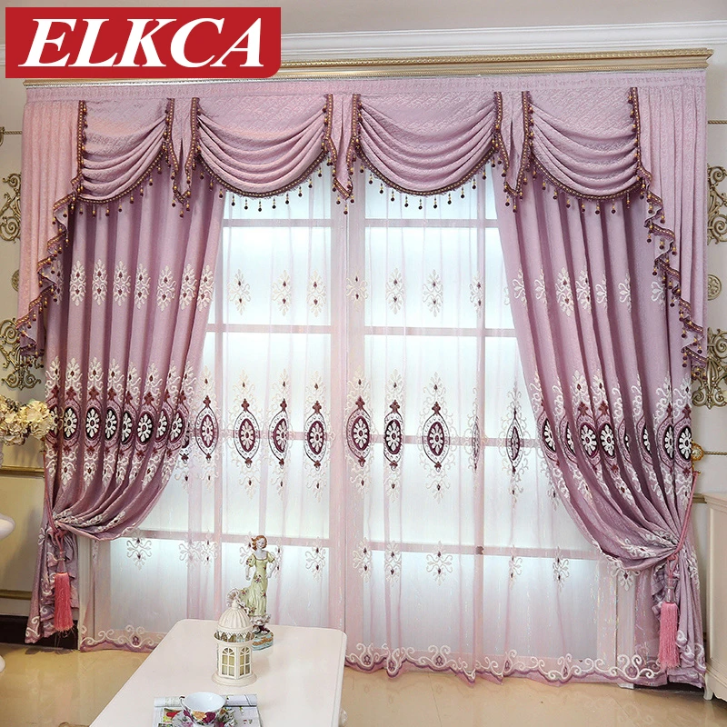 Европейские фиолетовые вышитые занавески для гостиной роскошные тюлевые