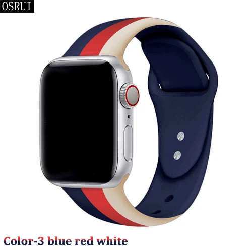 Ремешок для apple watch 42 мм 38 мм correa iwatch 44 мм 40 мм 4 3 2 спортивный силиконовый браслет pulseira apple watch 4 аксессуары - Цвет ремешка: 3 blue red white