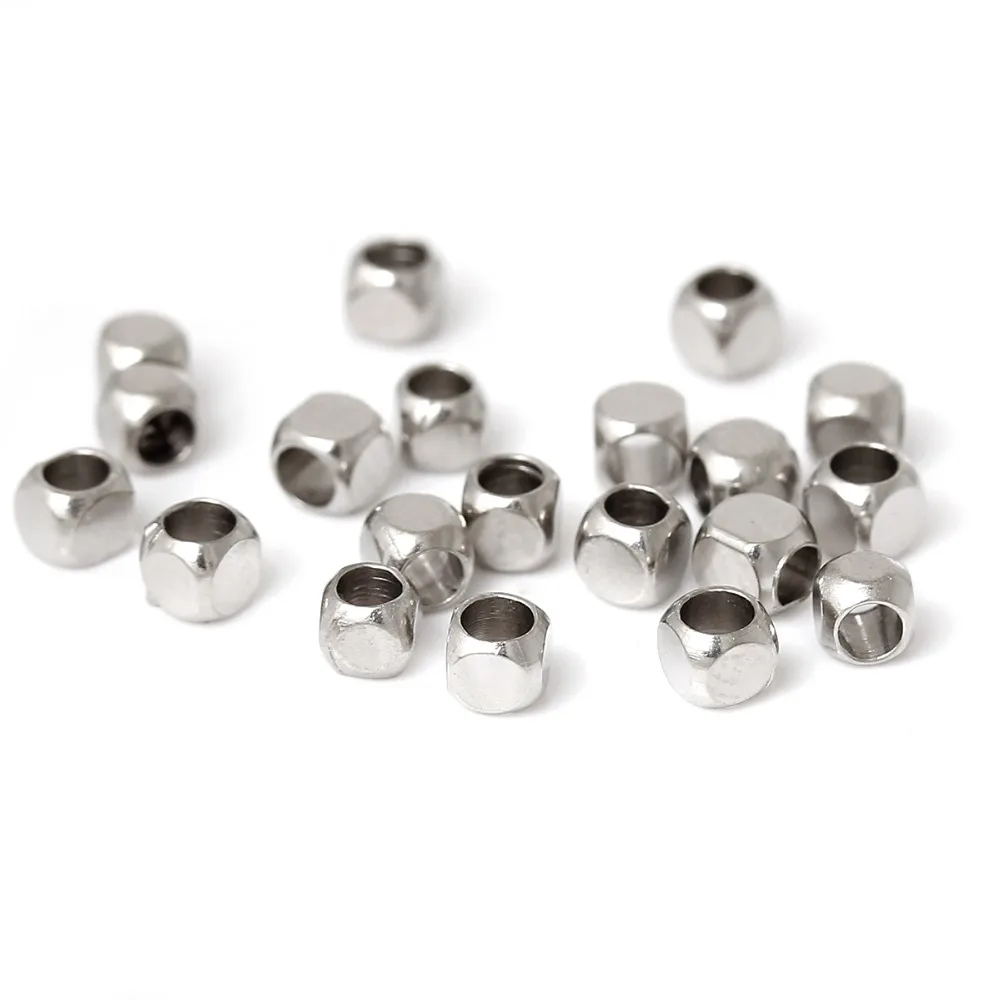 DoreenBeads 500 шт. медные бусины закругленные края квадратный куб тусклый серебряный цвет около 2,5x2,5 мм(1/") Размер отверстия около 1,3 мм