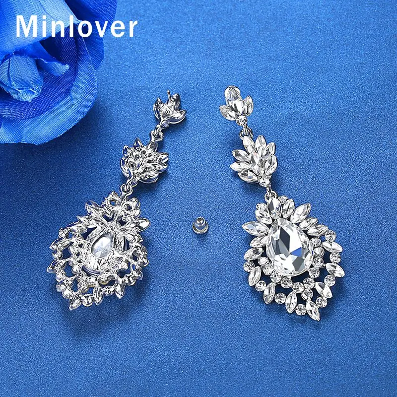 Minlover камни в форме капли цветок висячие серьги для женщин свадебный Серебряный/золотой цвет свадебные висячие серьги украшения для выпускного MEH1102