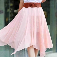 girl half length skirt women spring summer chiffon gauze skirt european street style medium elastic waist pleated skirt