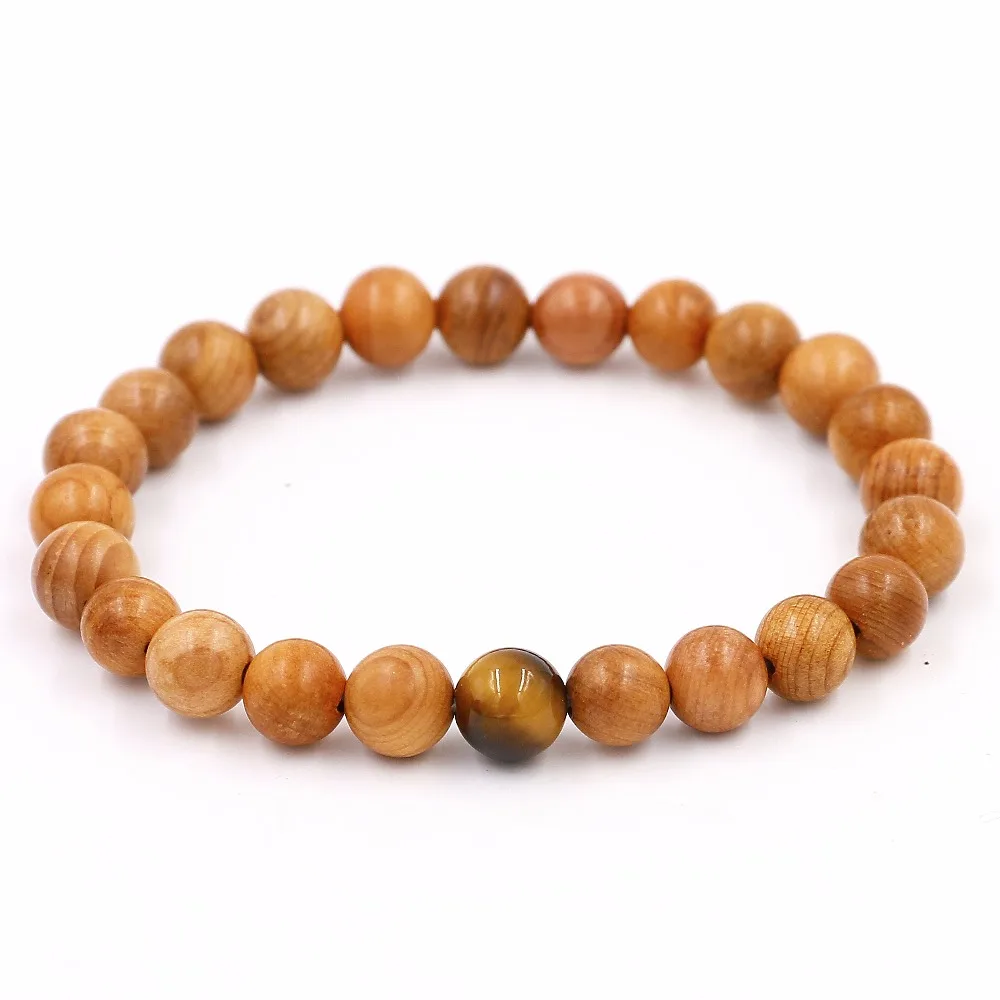 Новинка очаровательные бусины из натурального дерева с тигриным глазом браслет