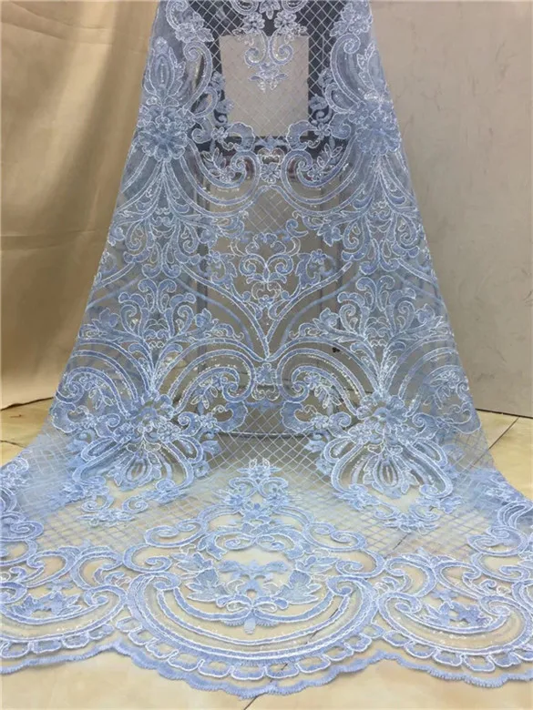 Небесно голубая белая кружевная ткань 2019 новейшая африканская с вышивкой тюль