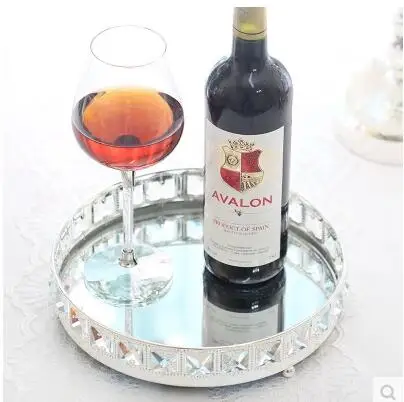 Модный Круглый посеребренный металлический поднос для столовых приборов