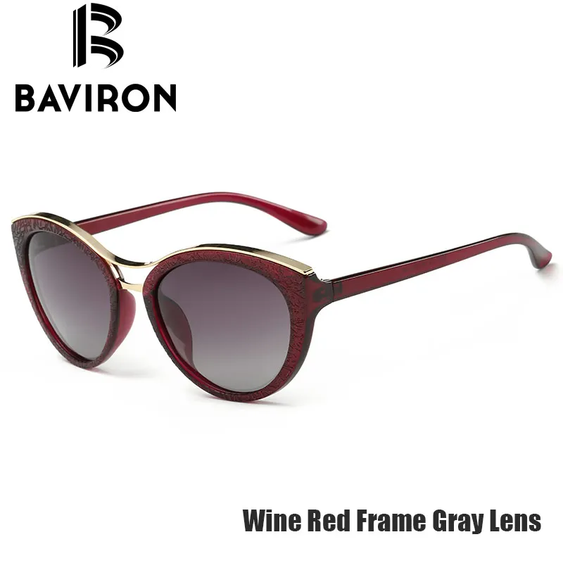 Wine Red Gray BAVIRON Новая Мода Cat Eye Солнцезащитные Очки Женщины Белая Рамка Градиент Поляризованных Солнцезащитных Очков Вождения UV400 Алюминиевый Очки Коробка 8527 - Цвет линз: Wine Red Gray