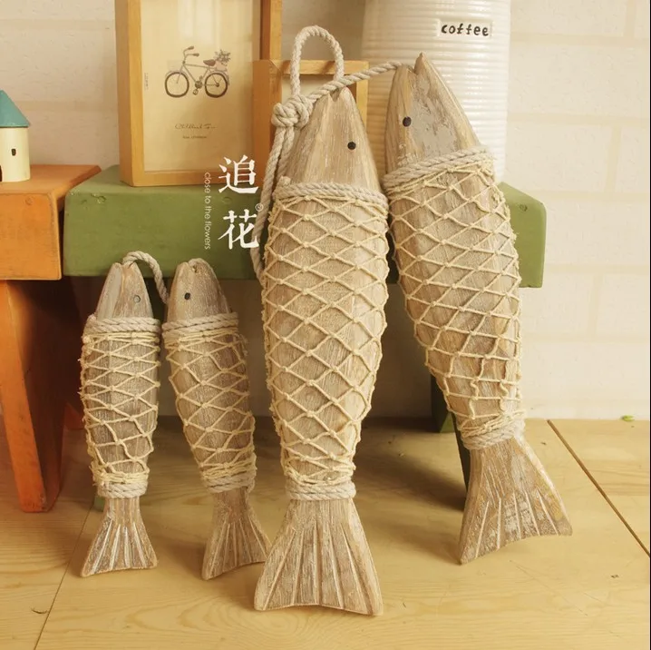 

Free Shipping! 2pcs/lot Mediterranean Sea Style Wooden Hanging Fish Shape Wall Decor Wooden Handcraft Village Boat Decor