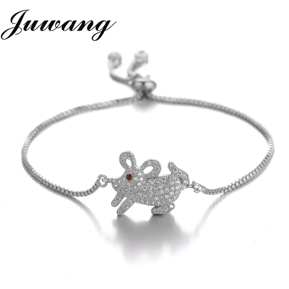 

JUWANG Cute CZ Zircon Animal Rabbit Bracelet for Women Kids Charm Crystal Bracelet Jewelry Chain Link Adjustable Bangle