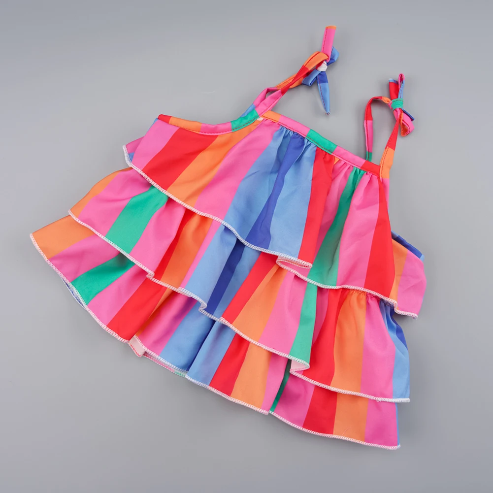 Baby Clothes Toddler Girl Set Polyester Rainbow Stripes Vest Body Suit Camisole+Short Pant Trousers Casual 2pc Princess Kid Tutu | Детская