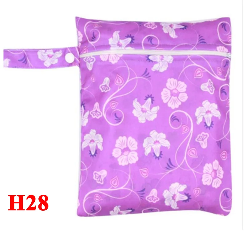 H28 Pororo, 20*25 см, один карман, Детская влажная сумка, модный подгузник с принтами, водонепроницаемая сумка, многоразовые детские подгузники, сумки с ручками для мокрого плавания - Цвет: H28
