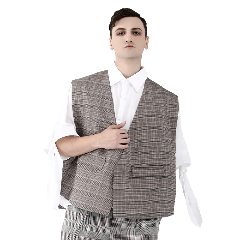 Мужской свободный клетчатый жилет с асимметричным дизайном молодежное модное