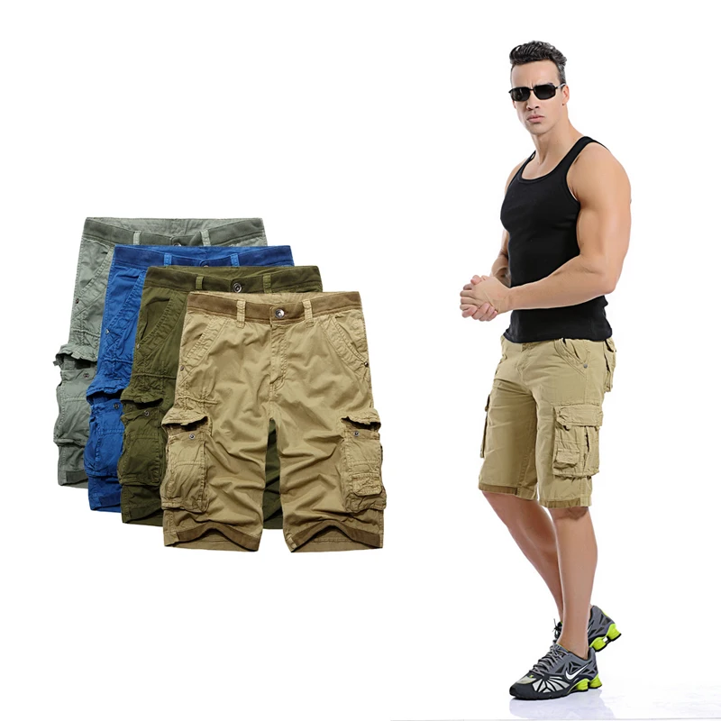 Мужские свободные шорты-карго повседневные хлопковые капри с несколькими