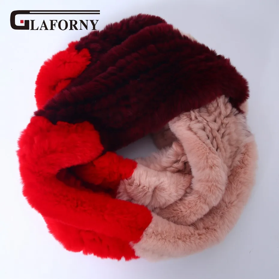 Glaforny новый зимний женский Настоящий мех кролика шарф вязаный вручную капот