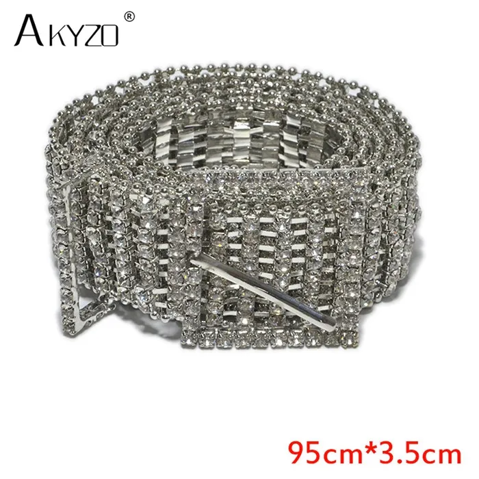 AKYZO, Роскошные Яркие Стразы, инкрустированные женские пояса, модные женские свадебные широкие поясные цепные ремни со стразами - Цвет: 5