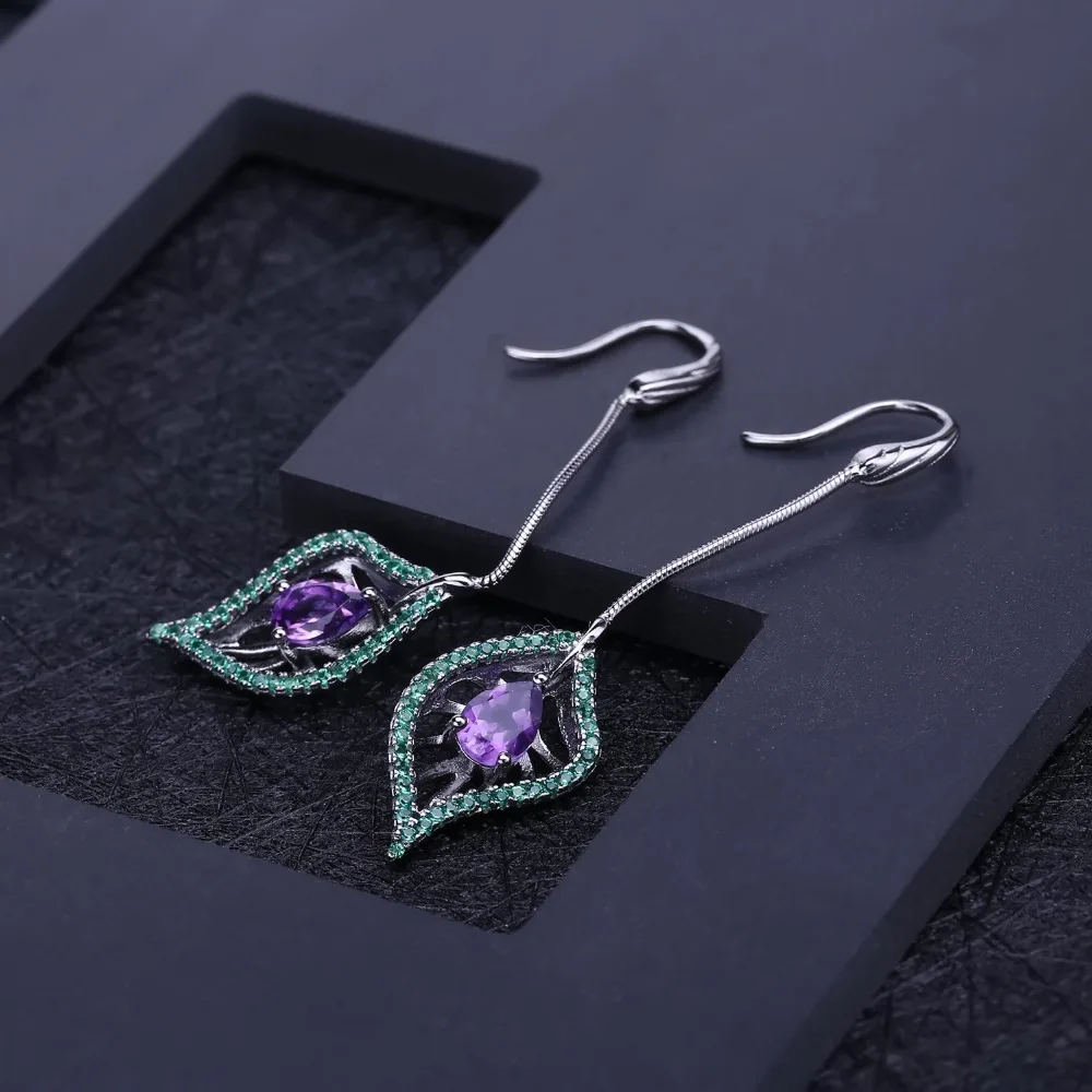 Женские Балетные серьги GEM'S натуральная аметист нано изумруд форма зеленого