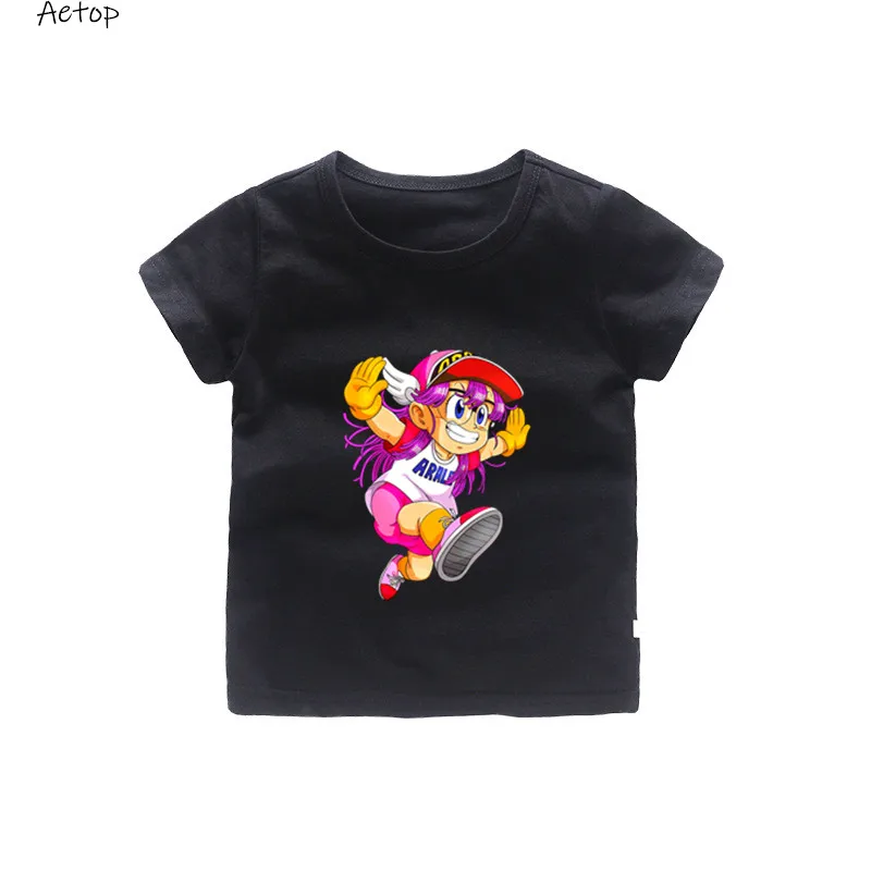 black Детская футболка с принтом Arale летние топы с короткими рукавами для маленьких мальчиков и девочек, детская повседневная футболка 040 - Цвет: black