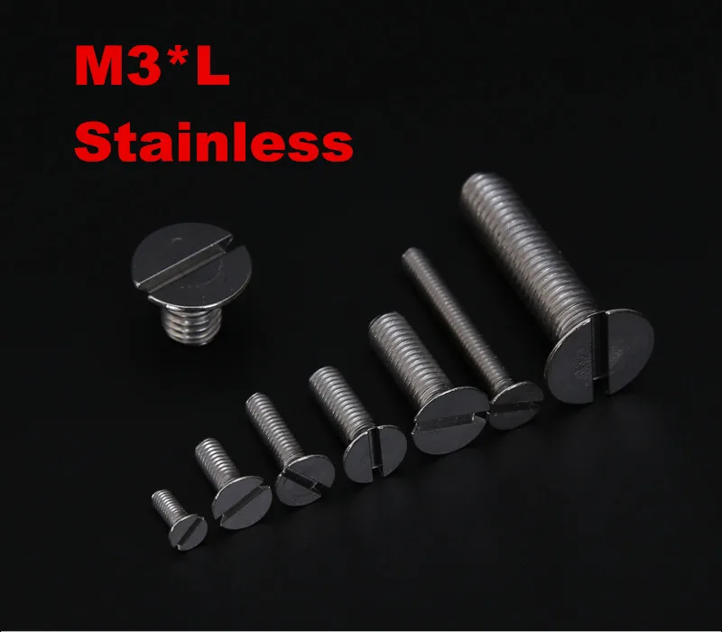 

500pcs/lot DIN963 Slotted flat head screws countersunk machine screw Stainless steel M3*5/6/8/10/12/14/16/18/20/22/25/30/40