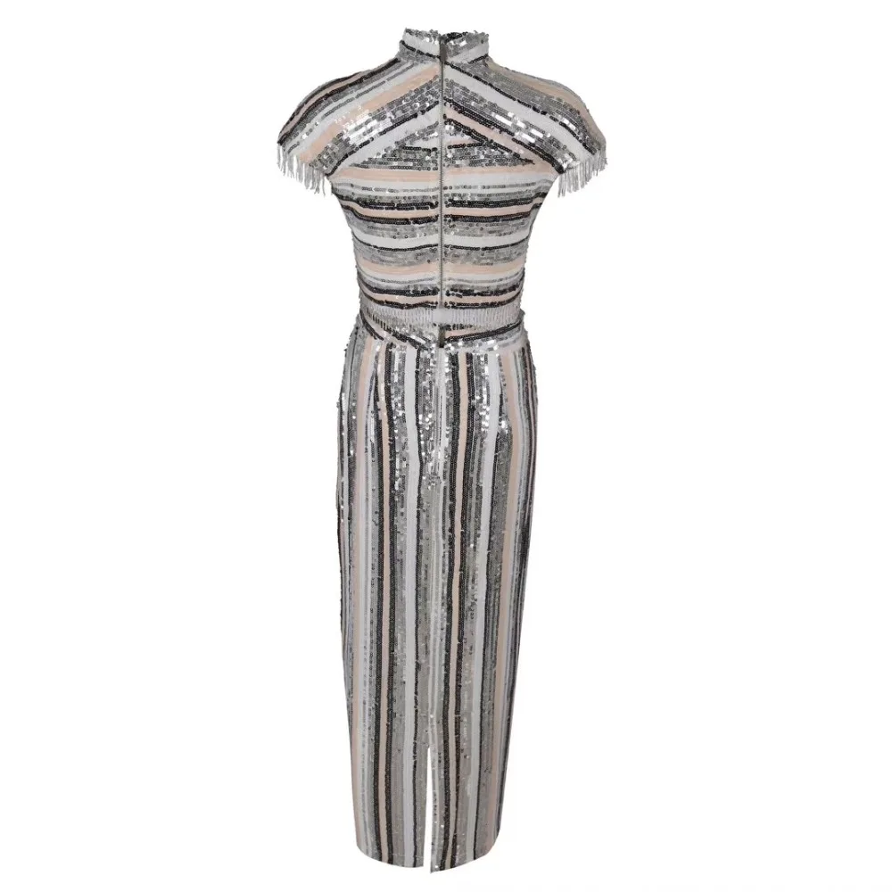 2019 New Arruval Sequin Tassel Short Suits Dress Celebrity Sexy Bodycon Night Club Vintage Fashion Long | Женская одежда