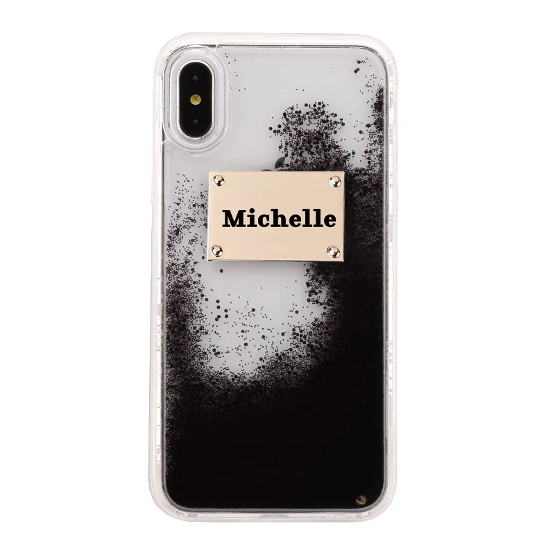 Font 2-Black Glitter Пользовательские Персонализированные Имя Блеск Роза золотистые металлические пластины лазерной гравировки чехол для телефона для iPhone 11 Pro 6S XS Max 7 7Plus 8 8Plus X - Цвет: Font 2-Black Glitter