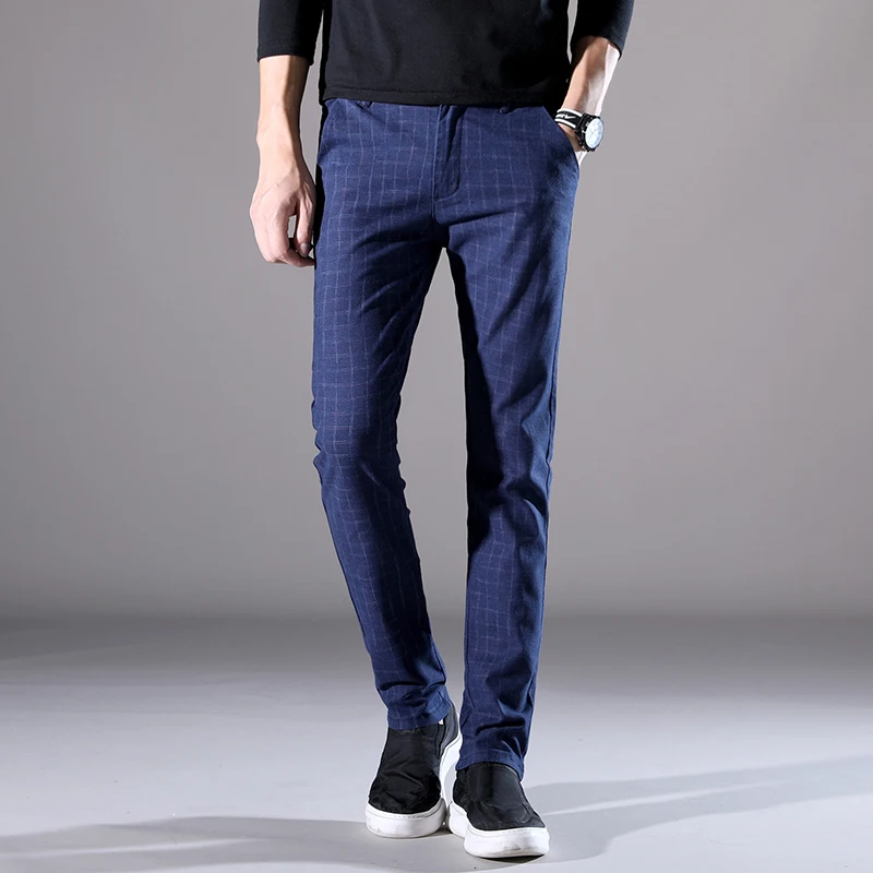 LENSTID 2019 Spring Autumn New Casual Plaid Pants Men Cotton Slim Fit Chinos Fashion Trousers Male Brand Clothing Plus Size K519 | Мужская