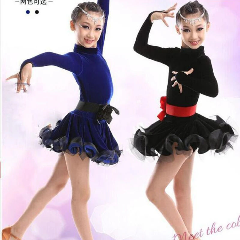 

Childrens Latin Salsa Ballroom Dance Dress Girls Competition Dancewear Costumes Black Kids Latin Stage dancing dress
