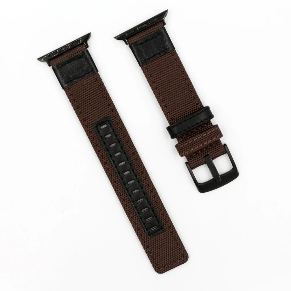 Brown URVOI ремешок для apple watch series 3 2 1 прочный группа для iwatch открытый чувствовать холст с натуральная кожа современный дизайн 38 42 мм - Цвет ремешка: Brown